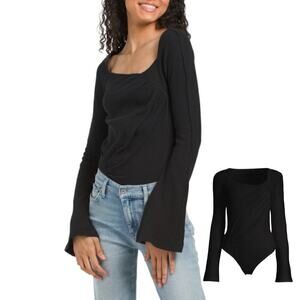 New! Free People Women's On A Cloud Stretch Cotton Long Bell Sleeves Bodysuit